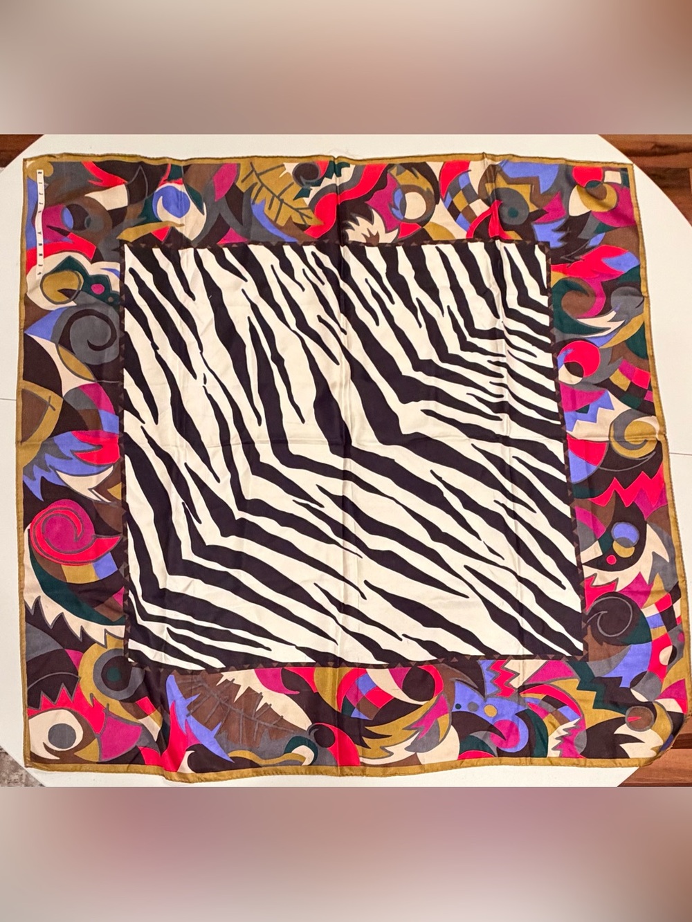 VINTAGE: Perry Ellis | ladies abstract, animal print square silk scarf